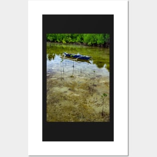 Boat in the mangrove lake Posters and Art